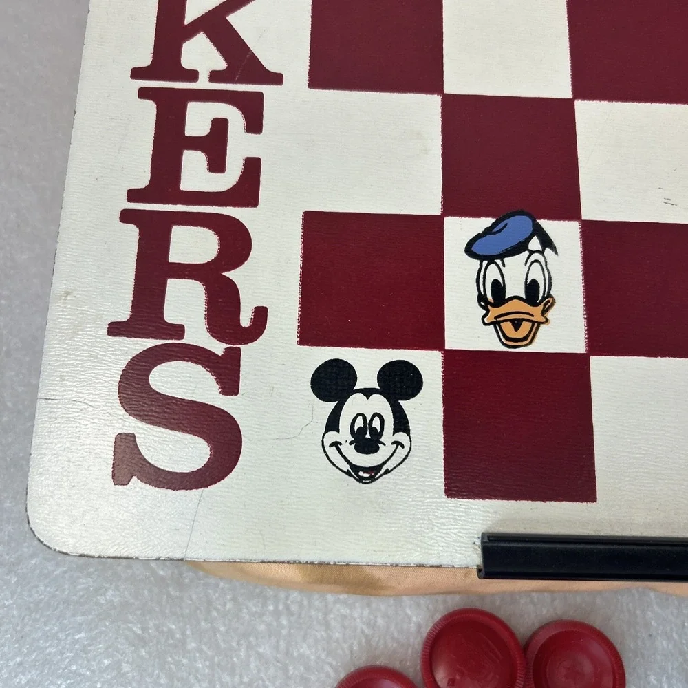 Vintage Walt Disney Bean Bag Checkers Checkered Board Read Stained Missing Piece